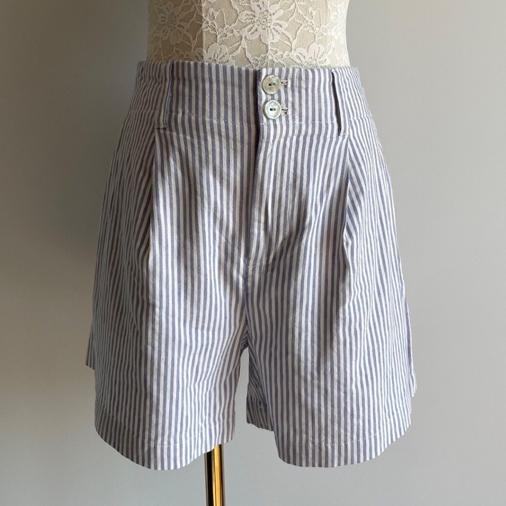 Lauren Conrad Blue White Striped Linen Blend High Waisted‎ Shorts Size 2